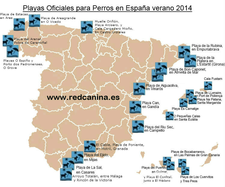 Mapa de Playas para perros en España en 2014